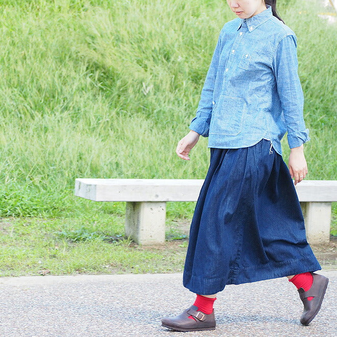 DEEP BLUE (Deep Blue) Denim Gathered Skirt One Wash Calf Length [72845] Okayama Kurashiki Kojima Jeans Brand 