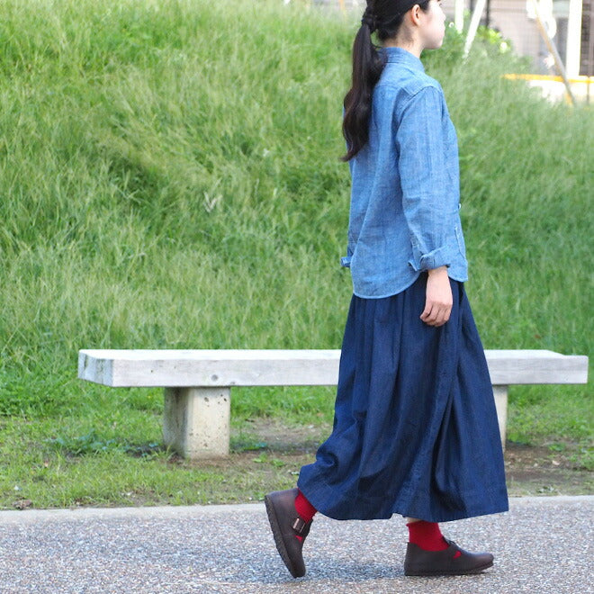 DEEP BLUE (Deep Blue) Denim Gathered Skirt One Wash Calf Length [72845] Okayama Kurashiki Kojima Jeans Brand 
