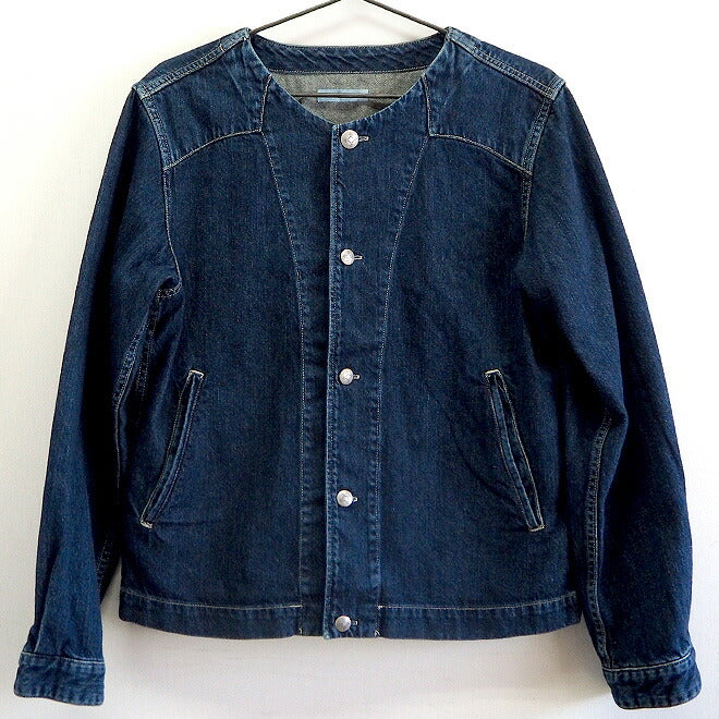 DEEP BLUE Denim No Collar Western Jacket 10oz Distressed [72848] Okayama Kurashiki Kojima Jeans Brand 