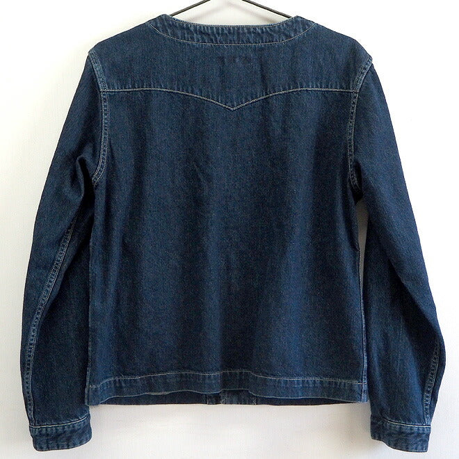 DEEP BLUE Denim No Collar Western Jacket 10oz Distressed [72848] Okayama Kurashiki Kojima Jeans Brand 