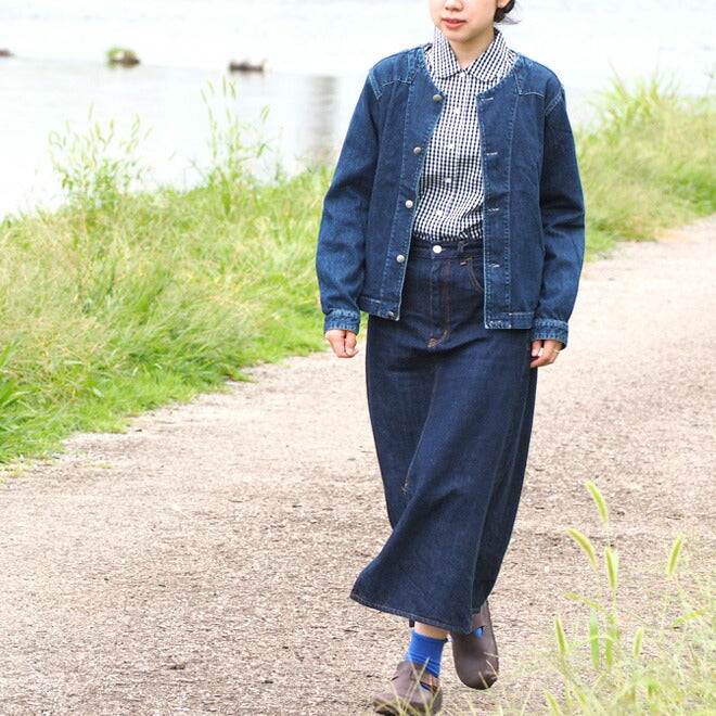 DEEP BLUE Denim No Collar Western Jacket 10oz Distressed [72848] Okayama Kurashiki Kojima Jeans Brand 