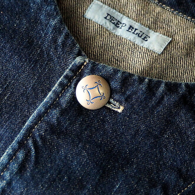 DEEP BLUE Denim No Collar Western Jacket 10oz 做舊 [72848] Okayama Kurashiki Kojima Jeans Brand 
