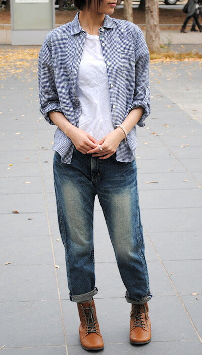 DEEP BLUE 12.5 oz sweet weave denim boyfriend ankle length jeans blue ladies [73388] Okayama Kurashiki Kojima jeans brand 