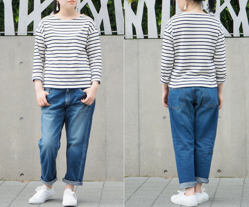 DEEP BLUE 12.5 ounce sweet weave denim boyfriend ankle length jeans medium blue ladies [73388-MBL] Okayama Kurashiki Kojima jeans brand 