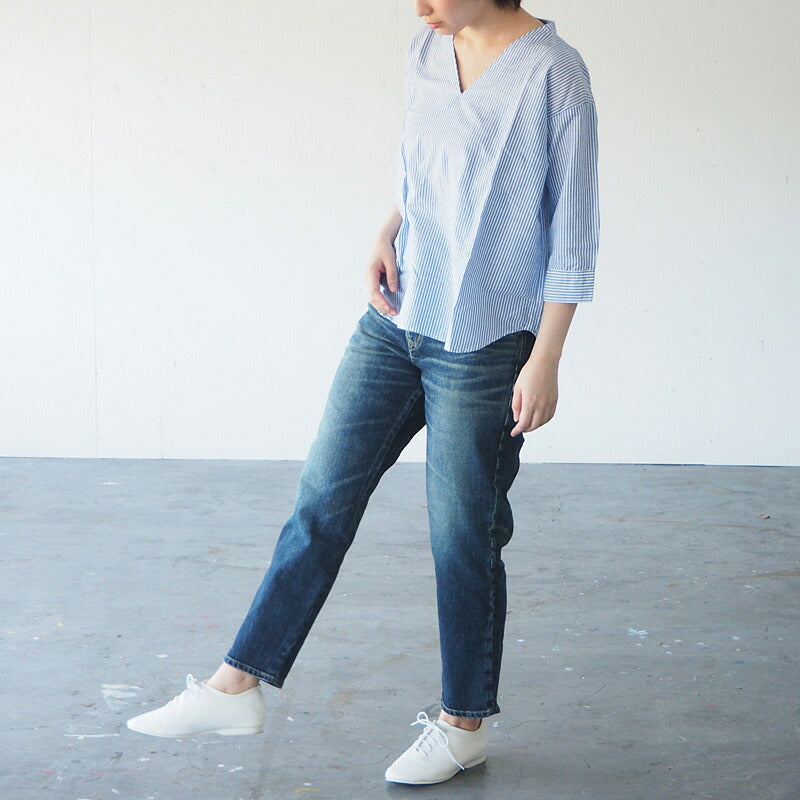 DEEP BLUE 10oz Stretch Denim Ankle Length Tapered Boyfriend Pants Blue [73966-1] Okayama Kurashiki Kojima Jeans Brand 