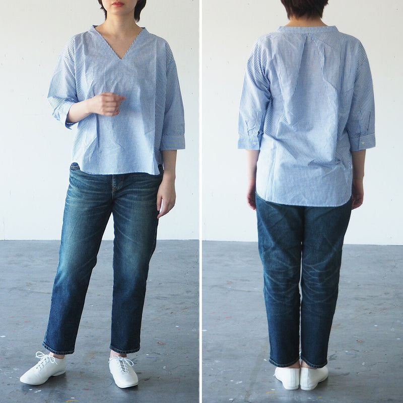 DEEP BLUE 10oz Stretch Denim Ankle Length Tapered Boyfriend Pants Blue [73966-1] Okayama Kurashiki Kojima Jeans Brand 