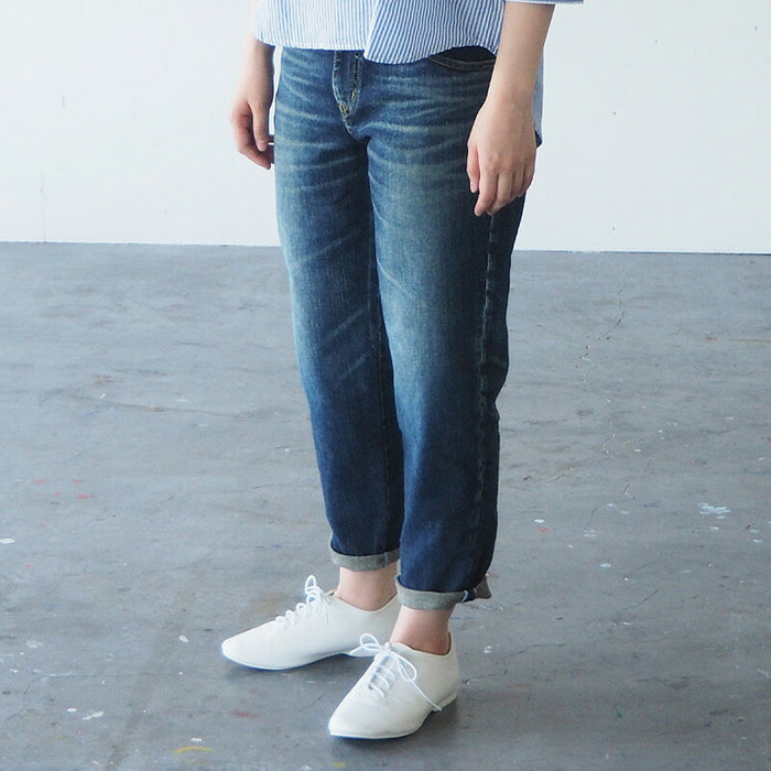 DEEP BLUE 10oz Stretch Denim Ankle Length Tapered Boyfriend Pants Blue [73966-1] Okayama Kurashiki Kojima Jeans Brand 