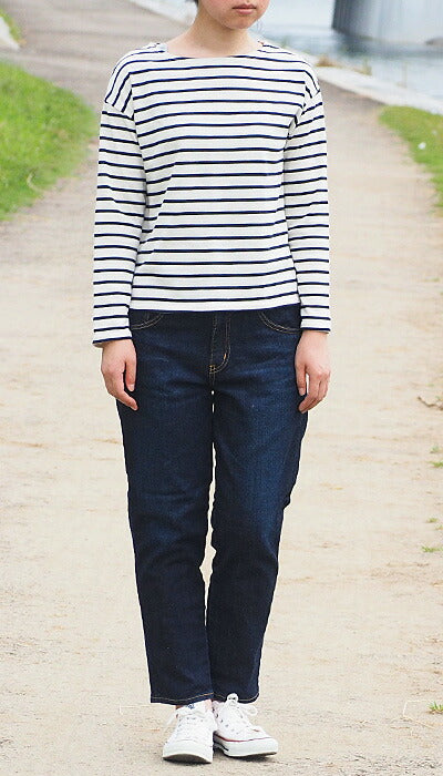 DEEP BLUE 10oz Stretch Denim Ankle Length Tapered Boyfriend Jeans Dark Blue [73966-2] Okayama Kurashiki Kojima Jeans Brand 