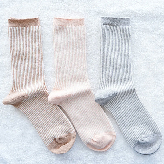 [3 colors] ORGANIC GARDEN Striped socks, organic cotton, brown, pink, gray, women's [8-0038-22] Nara, Koryo-cho, socks, brand