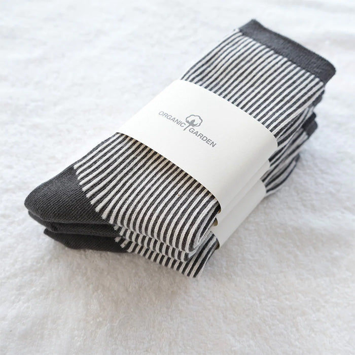ORGANIC GARDEN Striped Socks, Organic Cotton, Gallnut Dyed, Natural Black, Women's [8-0039-22], Nara, Koryo-cho, Socks, Brand