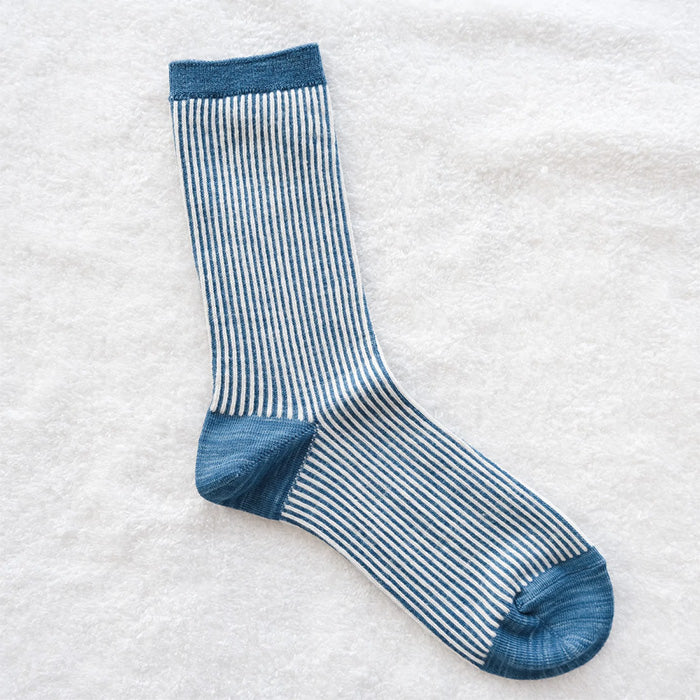 ORGANIC GARDEN Striped Socks, Organic Cotton, Indigo Dyed, Light Blue, Women's [8-0040-22], Koryo-cho, Nara, Socks, Brand 
