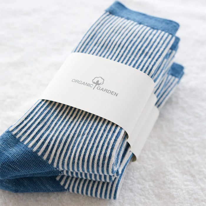 ORGANIC GARDEN Striped Socks, Organic Cotton, Indigo Dyed, Light Blue, Women's [8-0040-22], Koryo-cho, Nara, Socks, Brand 