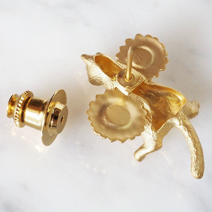 naturama Round cat and daisy pin brooch brass 18K matte gold coating [AB08G] 