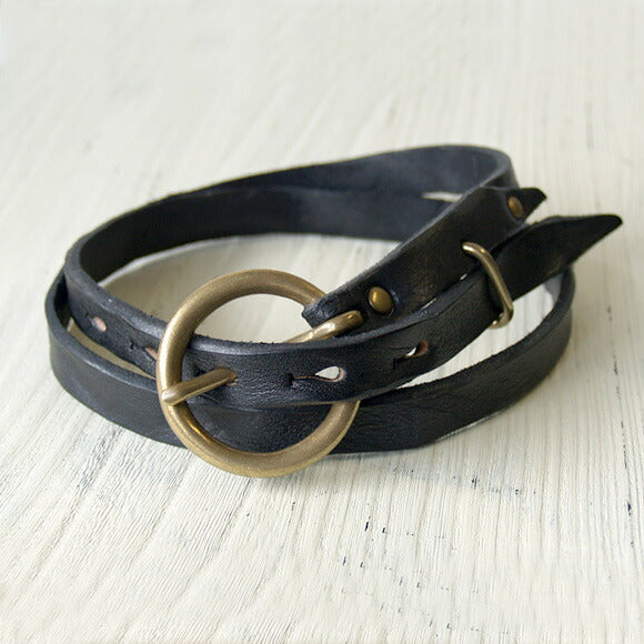 ANNAK Narrow Ring Washed Leather Belt Black Ladies [AK10TA-C0011S-BLK] 