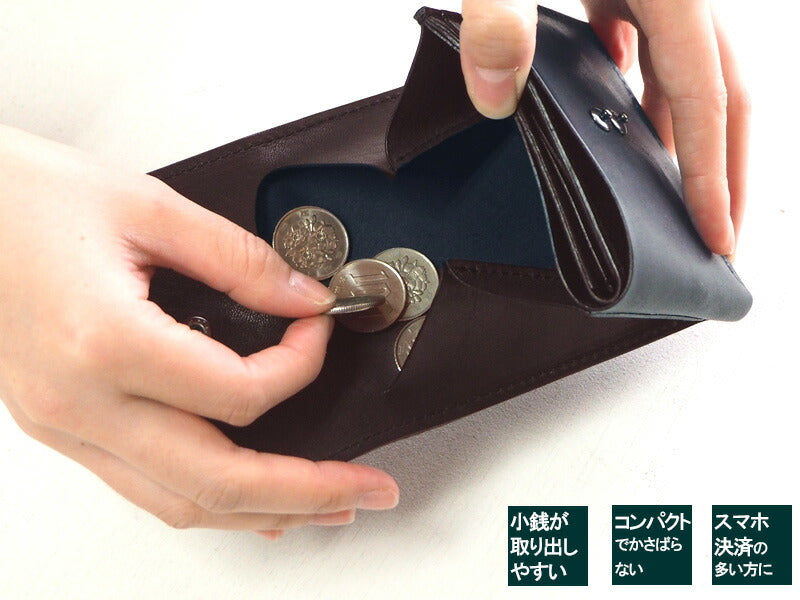 ANNAK Tochigi Leather Compact Bifold Garson Wallet All Leather Navy [AK16TA-B0054-NVY] 