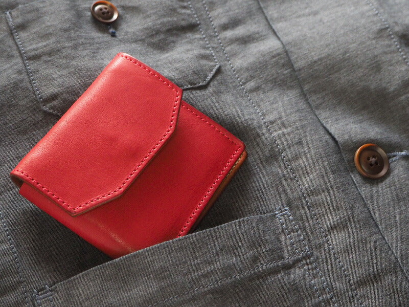 ANNAK Tochigi Leather Compact Bifold Garson Wallet All Leather Red [AK16TA-B0054-RED] 