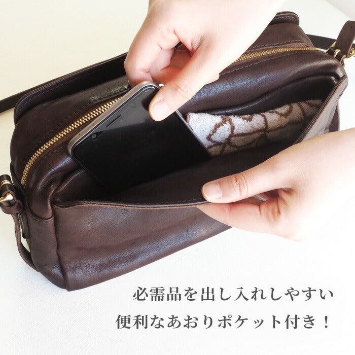 ANNAK（アナック） あおりポケット付き ショルダーバッグ 栃木レザー ウォッシュドレザー ダークブラウン [AK18TA-A0004-DBR]