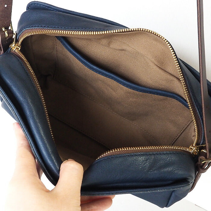 ANNAK（アナック） あおりポケット付き ショルダーバッグ 栃木レザー ウォッシュドレザー ネイビー [AK18TA-A0004-NVY]