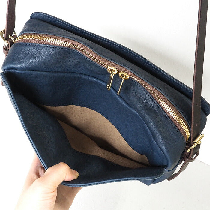 ANNAK（アナック） あおりポケット付き ショルダーバッグ 栃木レザー ウォッシュドレザー ネイビー [AK18TA-A0004-NVY]