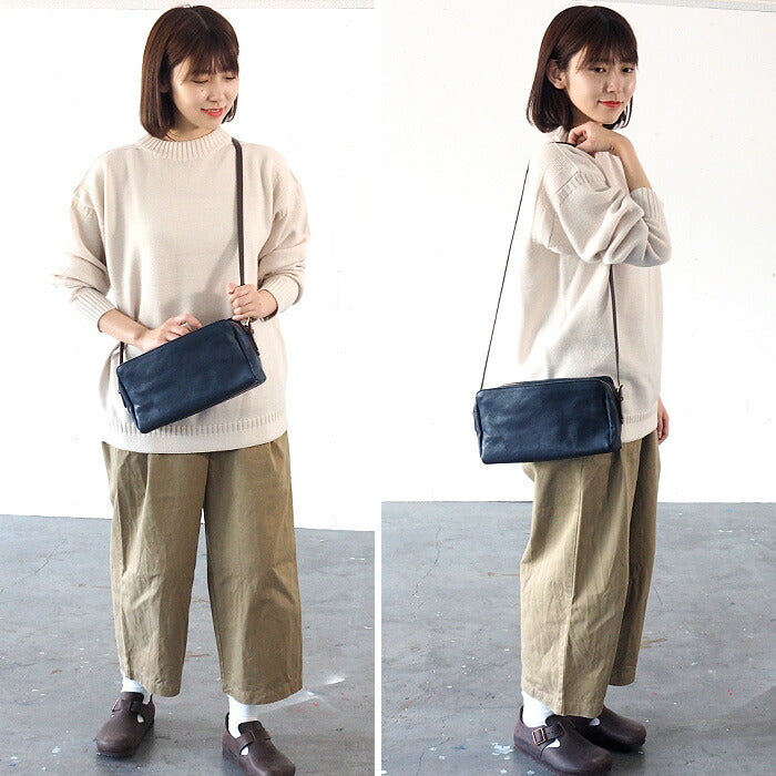 ANNAK（アナック） あおりポケット付き ショルダーバッグ 栃木レザー ウォッシュドレザー ネイビー [AK18TA-A0004-NVY]