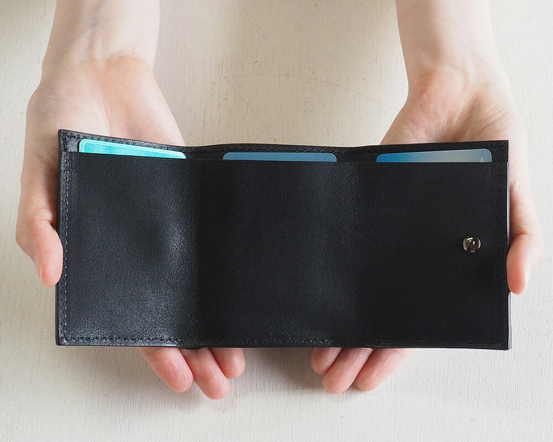 ANNAK Small Wallet Compact Trifold Mini Wallet Tochigi Leather Black [AK20TA-B0004-BLK] 