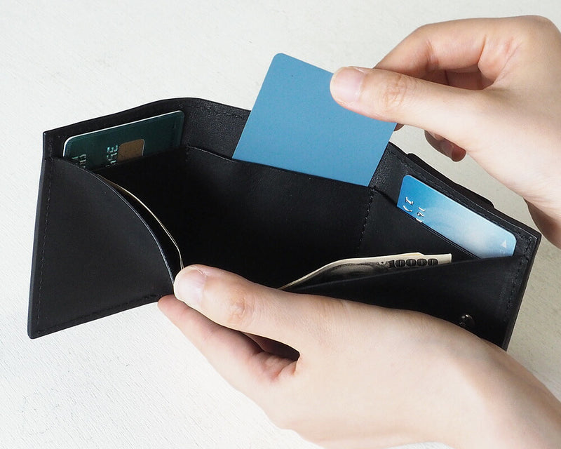 ANNAK Small Wallet Compact Trifold Mini Wallet Tochigi Leather Black [AK20TA-B0004-BLK] 