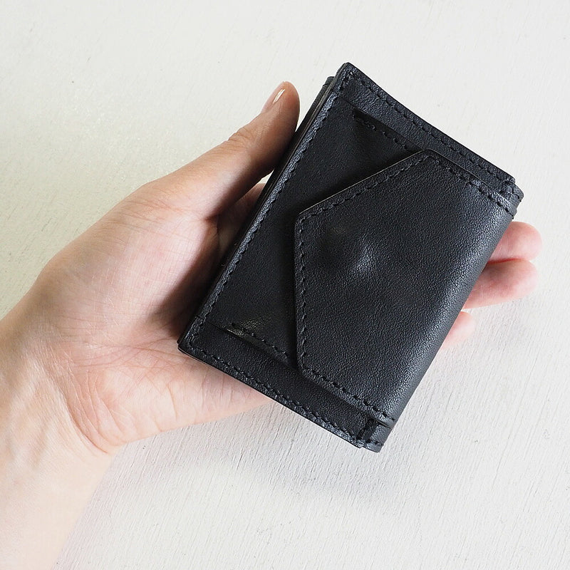ANNAK Small Wallet Compact Trifold Mini Wallet Tochigi Leather Black [AK20TA-B0004-BLK] 