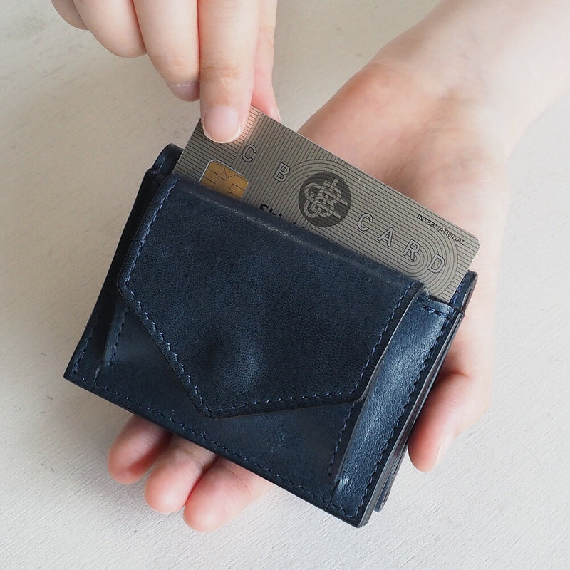 ANNAK Small Wallet Compact Trifold Mini Wallet Tochigi Leather Navy [AK20TA-B0004-NVY] 