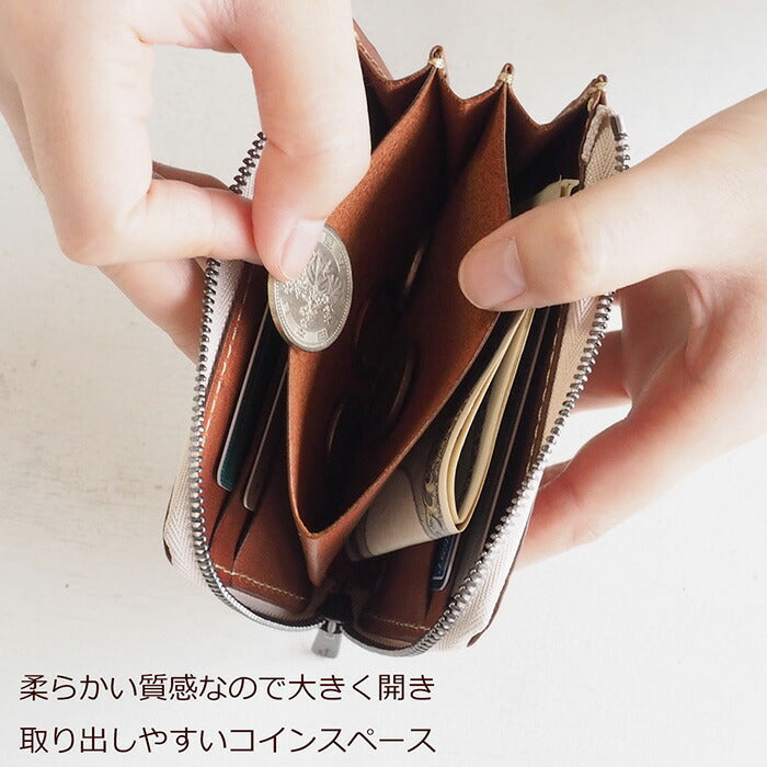 ANNAK Tochigi Leather One Action L-shaped Compact Wallet All Leather Beige [AK20TA-B0005-BEG] 