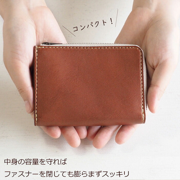 ANNAK Tochigi Leather One Action L-shaped Compact Wallet All Leather Beige [AK20TA-B0005-BEG] 