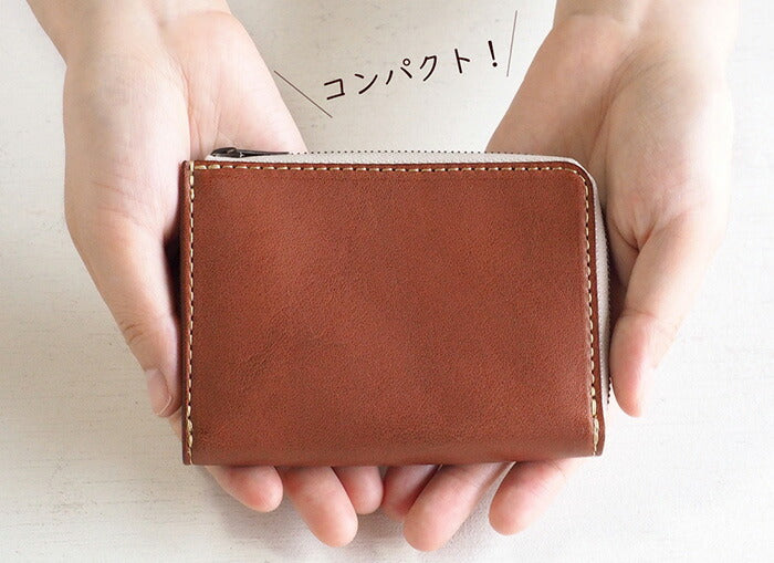ANNAK Tochigi Leather One Action L-shaped Compact Wallet All Leather Beige [AK20TA-B0005-BEG] 