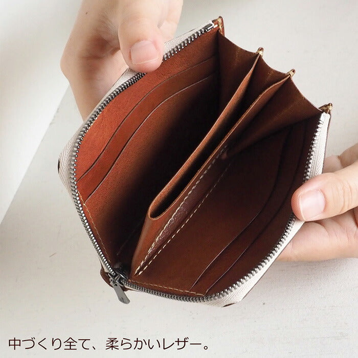 ANNAK Tochigi Leather One Action L-shaped Compact Wallet All Leather Beige [AK20TA-B0005-BEG] 