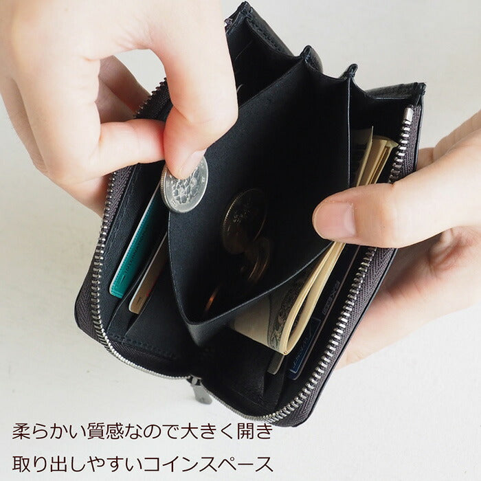 ANNAK Tochigi Leather One Action L-shaped Compact Wallet All Leather Black [AK20TA-B0005-BLK] 