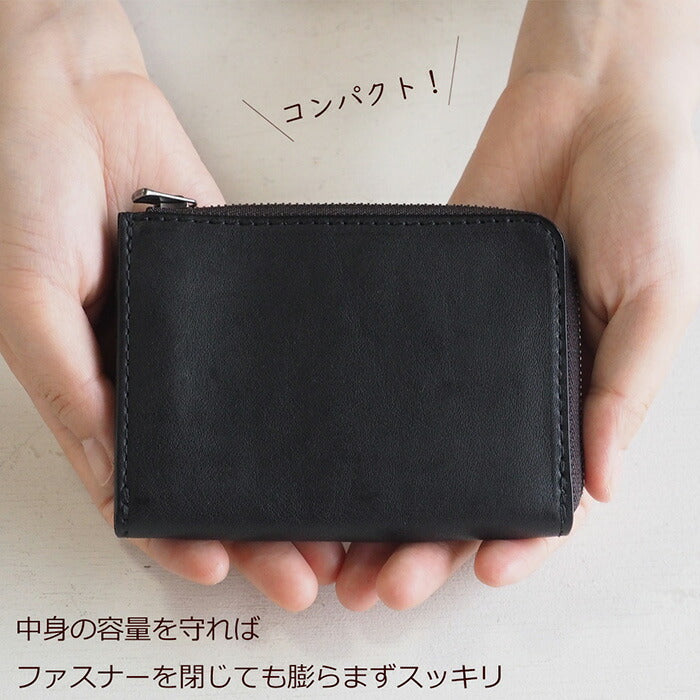 ANNAK Tochigi Leather One Action L-shaped Compact Wallet All Leather Black [AK20TA-B0005-BLK] 