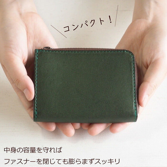 ANNAK Tochigi Leather One Action L-shaped Compact Wallet All Leather Green [AK20TA-B0005-GRN] 