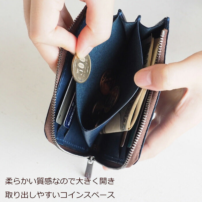ANNAK Tochigi Leather One Action L-shaped Compact Wallet All Leather Navy [AK20TA-B0005-NVY] 