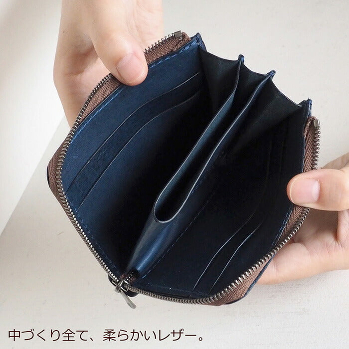 ANNAK Tochigi Leather One Action L-shaped Compact Wallet All Leather Navy [AK20TA-B0005-NVY] 