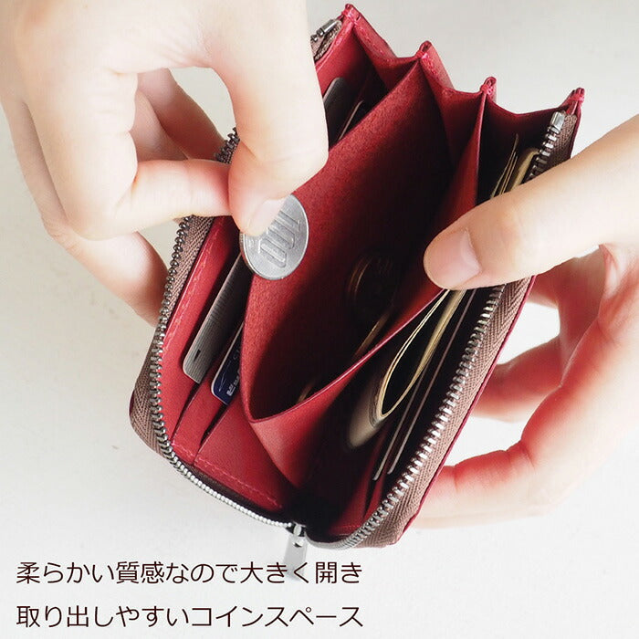 ANNAK Tochigi Leather One Action L-shaped Compact Wallet All Leather Red [AK20TA-B0005-RED] 