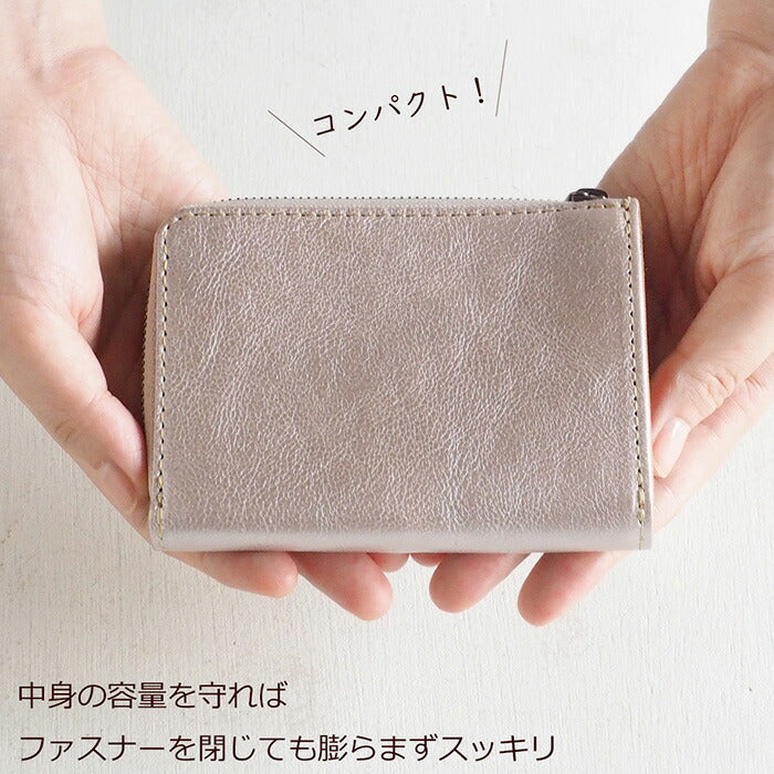 ANNAK Tochigi Leather One Action L-shaped Compact Wallet All Leather Pink Silver [AK20TA-B0005-SLV] 