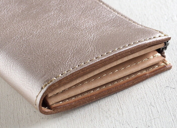 ANNAK Tochigi Leather One Action L-shaped Compact Wallet All Leather Pink Silver [AK20TA-B0005-SLV] 