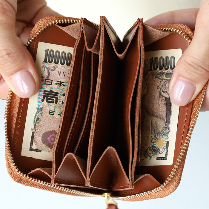 [Can store bills without folding] ANNAK Compact Round Zip Wallet Himeji Leather Brown [AK22TA-B0005-BRN] 