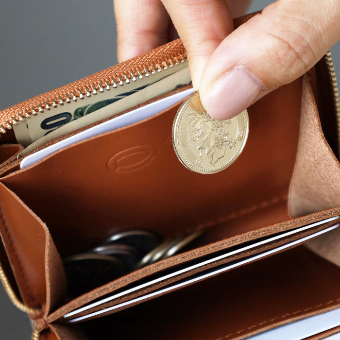 [Can store bills without folding] ANNAK Compact Round Zip Wallet Himeji Leather Brown [AK22TA-B0005-BRN] 