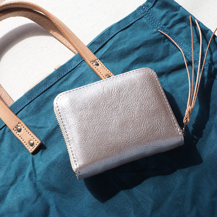 [You can store bills without folding them] ANNAK compact round zip wallet, genuine leather, pink silver [AK22TA-B0005-SLV]