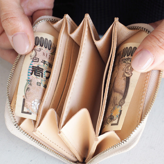 [You can store bills without folding them] ANNAK compact round zip wallet, genuine leather, pink silver [AK22TA-B0005-SLV]