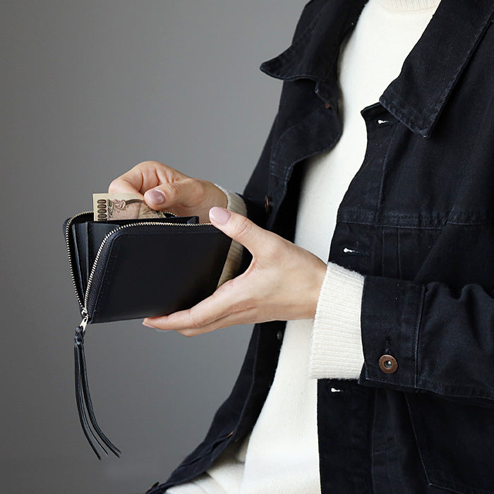【お札を折らずに収納できる】 ANNAK(アナック) コンパクトラウンドジップ財布 姫路レザー ブラック [AK22TA-B0005-BLK]