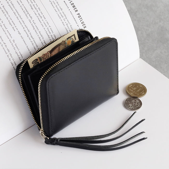 【お札を折らずに収納できる】 ANNAK(アナック) コンパクトラウンドジップ財布 姫路レザー ブラック [AK22TA-B0005-BLK]