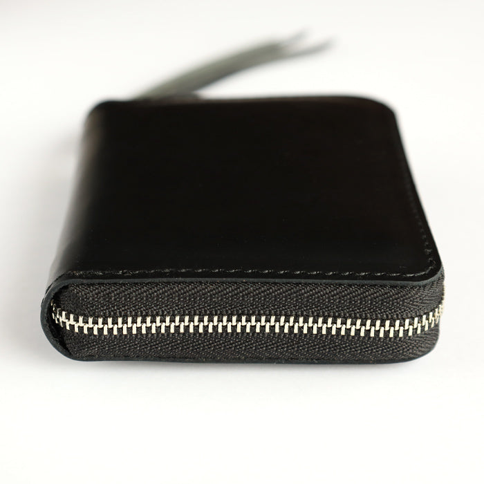 [Can store bills without folding] ANNAK Compact Round Zip Wallet Himeji Leather Black [AK22TA-B0005-BLK] 