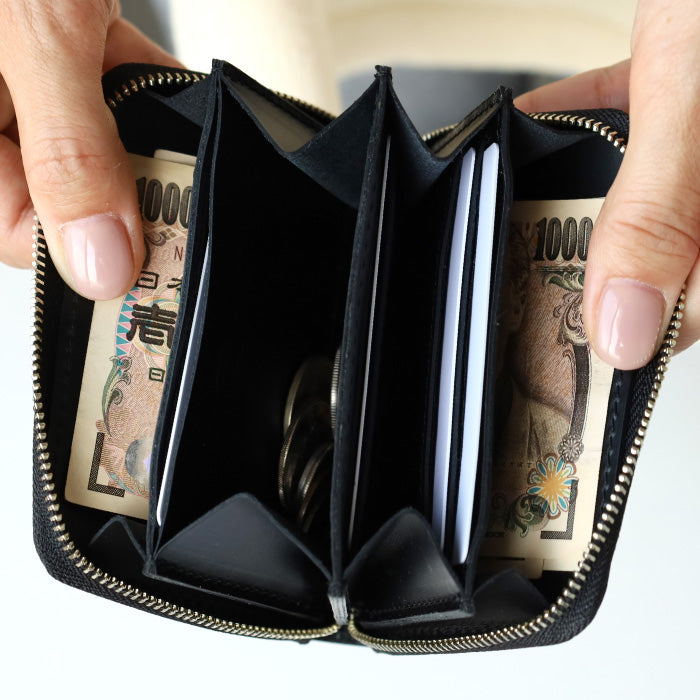 【お札を折らずに収納できる】 ANNAK(アナック) コンパクトラウンドジップ財布 姫路レザー ブラック [AK22TA-B0005-BLK]