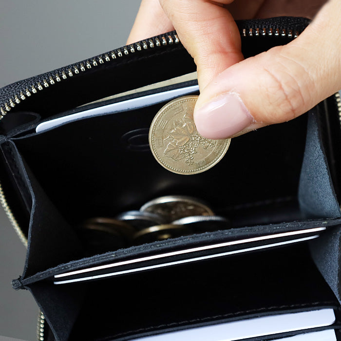 【お札を折らずに収納できる】 ANNAK(アナック) コンパクトラウンドジップ財布 姫路レザー ブラック [AK22TA-B0005-BLK]