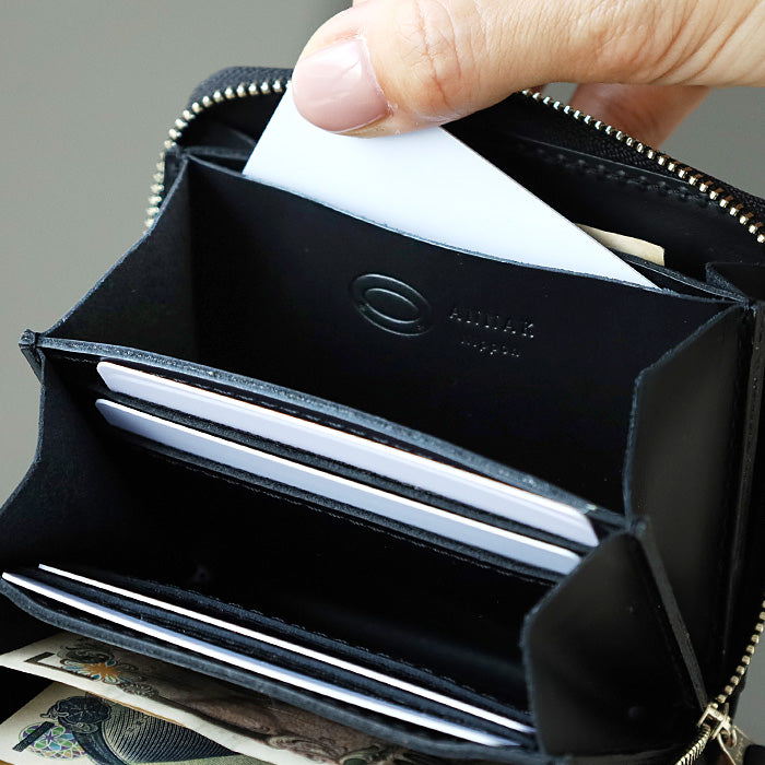 【お札を折らずに収納できる】 ANNAK(アナック) コンパクトラウンドジップ財布 姫路レザー ブラック [AK22TA-B0005-BLK]